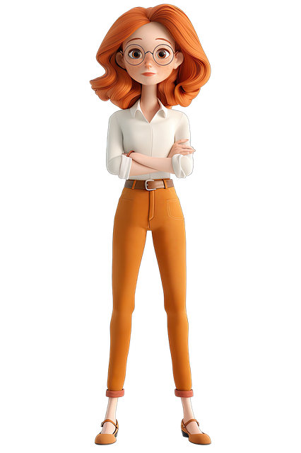 ai generated, woman, glasses, young, character, cartoon, female, standing, person, smart, casual, pose, lady, adult